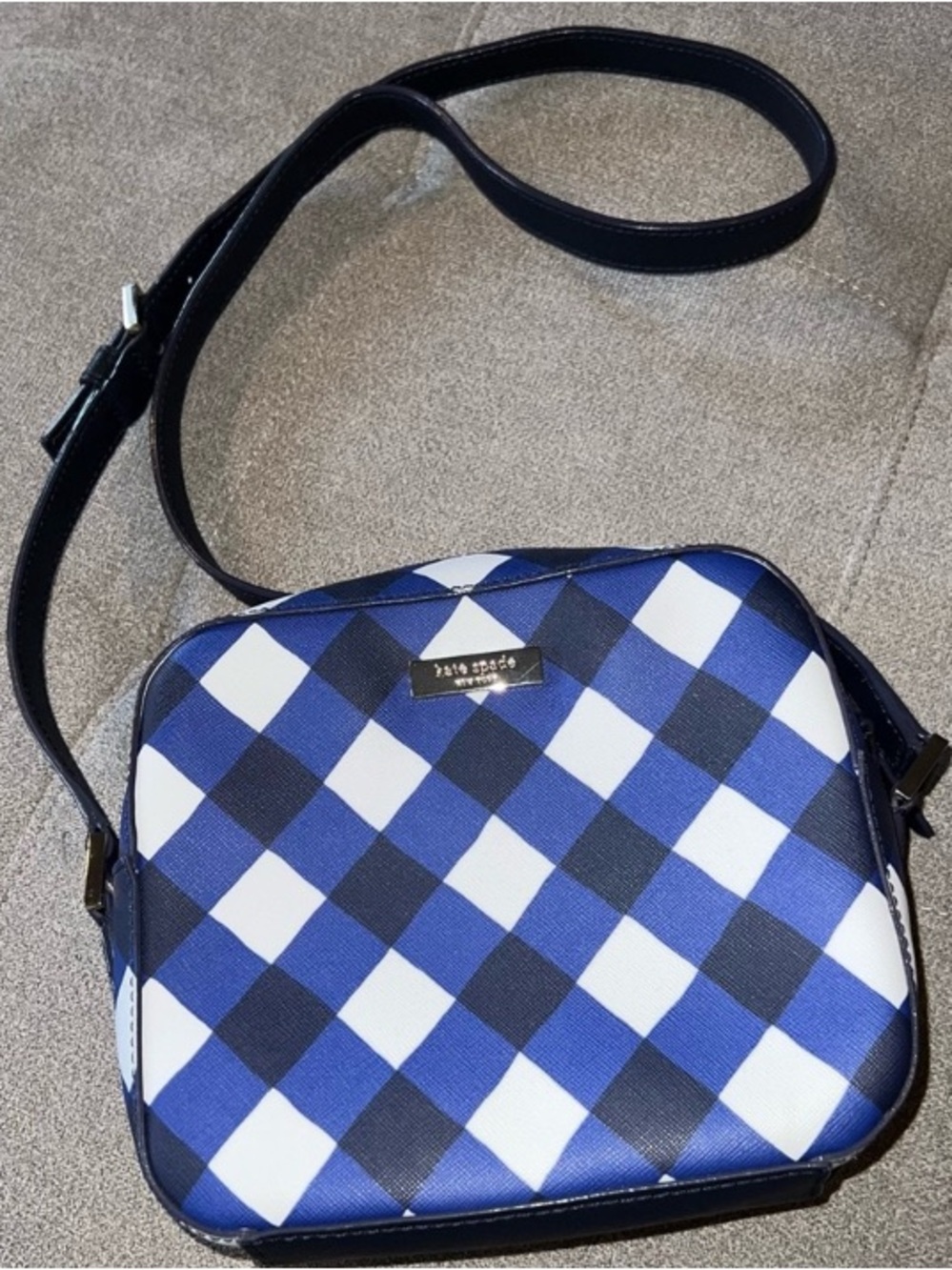 kate spade Blue, White & Black Check Crossbody Bag